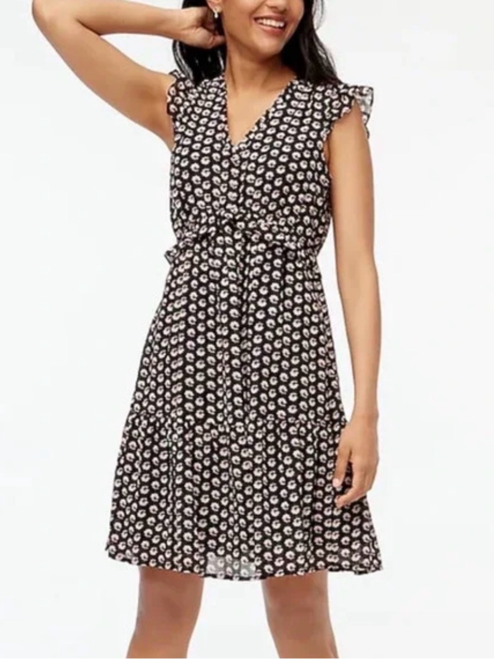 J Crew Women’s Ruffle V-Neck Mini Black Wildfire Dress Size 6